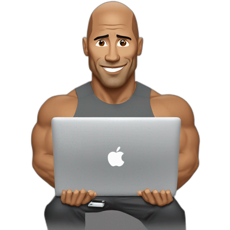 the rock working on apple macbook laptop emoji