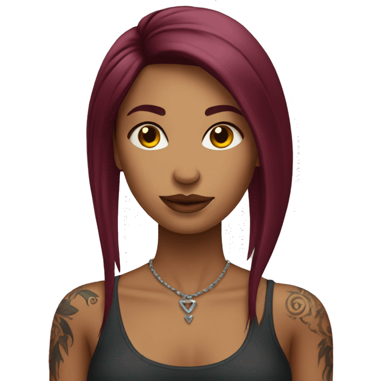 Tattooed woman with long straight burgundy hair emoji