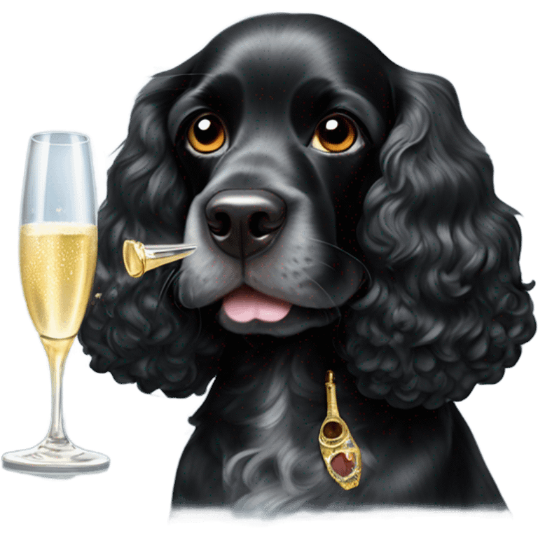 Black cocker spaniel drinking shampaigne emoji