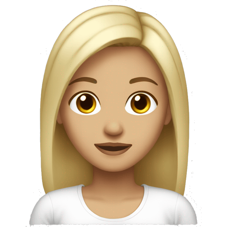 girl, blonde, short straight hair, brown eyes, light skin, white T-shirt emoji