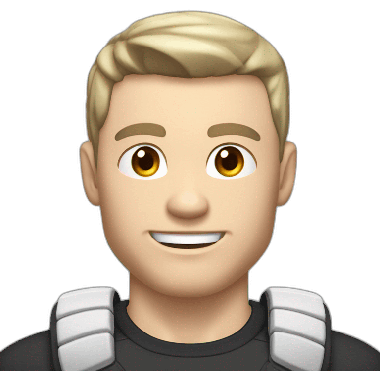 Pale skinned Fit Man With the biceps and dark brown hair in black shirt, gray sports shorts and white Sneakers Scales of the back of the head emoji