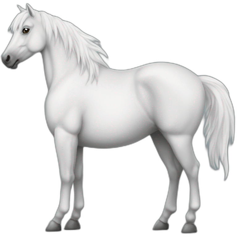 White stallion mustang wearing a grey key around the neck only necklace no mouth strap showing neck no lock emoji