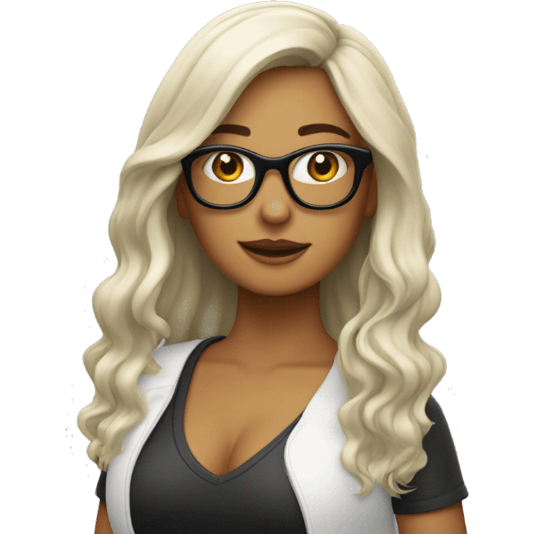 Chica blanca con pelo suelto negro y lentes linda  emoji