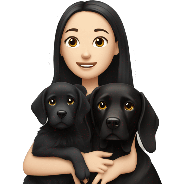 white girl with long straight black hair next to her black Labrador emoji