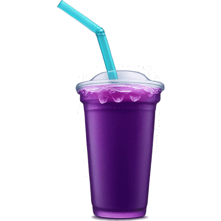 Purple lean juice in a purple cup with ice and a straw and drips going down the cup emoji