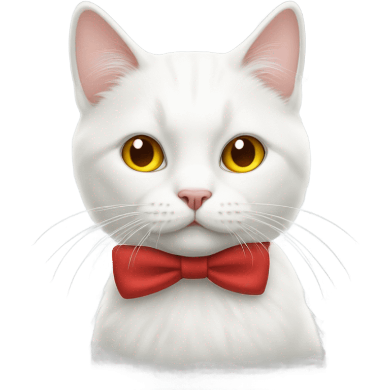 White cat with yellow nose and red bow emoji