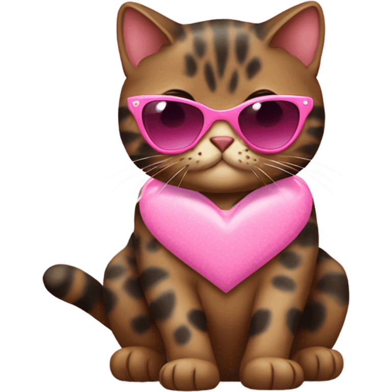 Cute fat tortishell cat wearing pink heart shaped sunglasses emoji