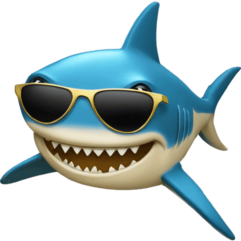 gold shark with chain and sunglasses surrounded by music notes emoji