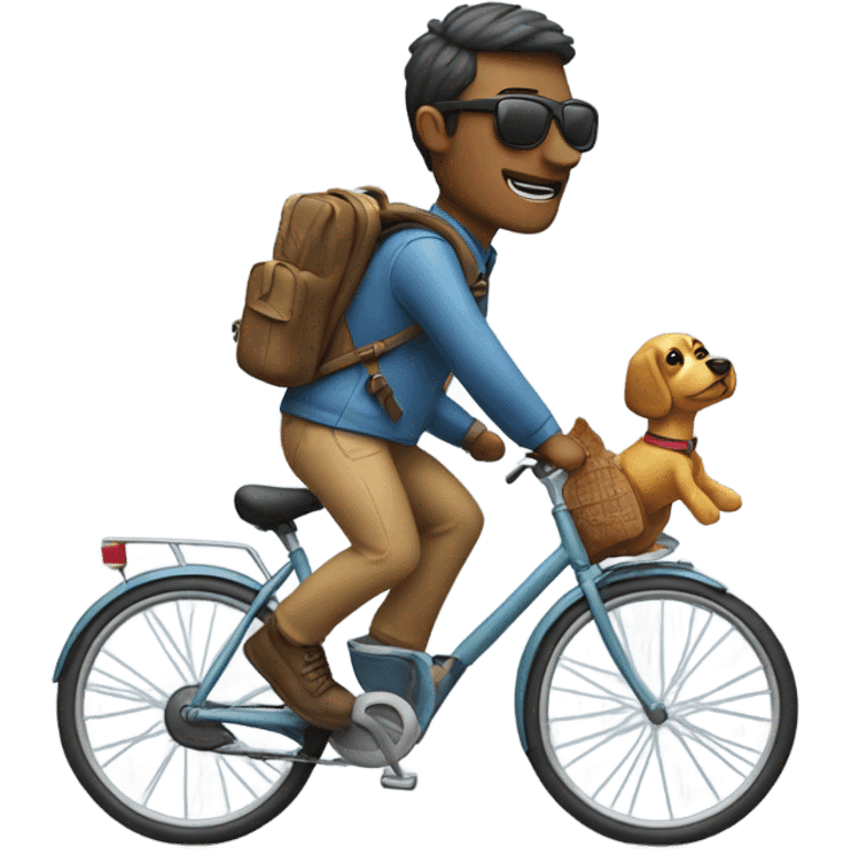 Human riding a bike with a backpack. There’s a dog in the backpack and it is wearing sunglasses  emoji