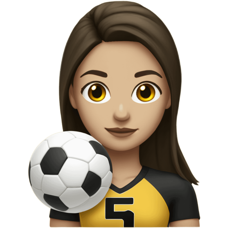 Brunette hair with a middle part girl with white skin a black and gold volleyball jersey with the number 25  emoji