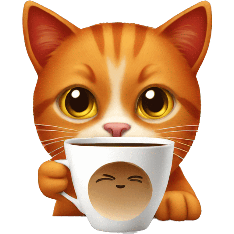 red cat with coffee  emoji