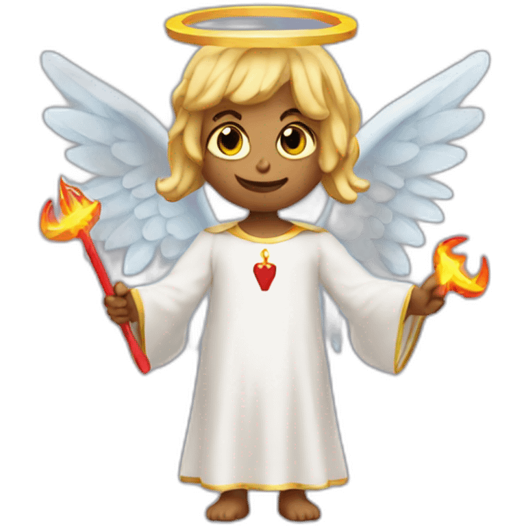 Angel with devil horns holding up halo emoji