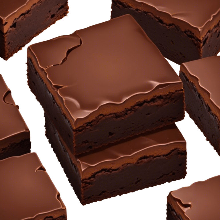 Cinematic Realistic Brownies, rich and dense with a deep chocolate hue, slightly cracked on top revealing the fudgy center, soft light reflecting off the warm surface, a few crumbs scattered around, glowing with an indulgent and comforting texture. emoji