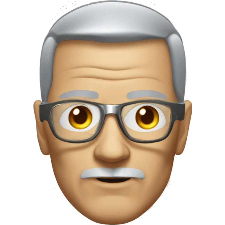 Older Male cyborg head with metallic plated face, brown flat top haircut, glasses and circuitry emoji