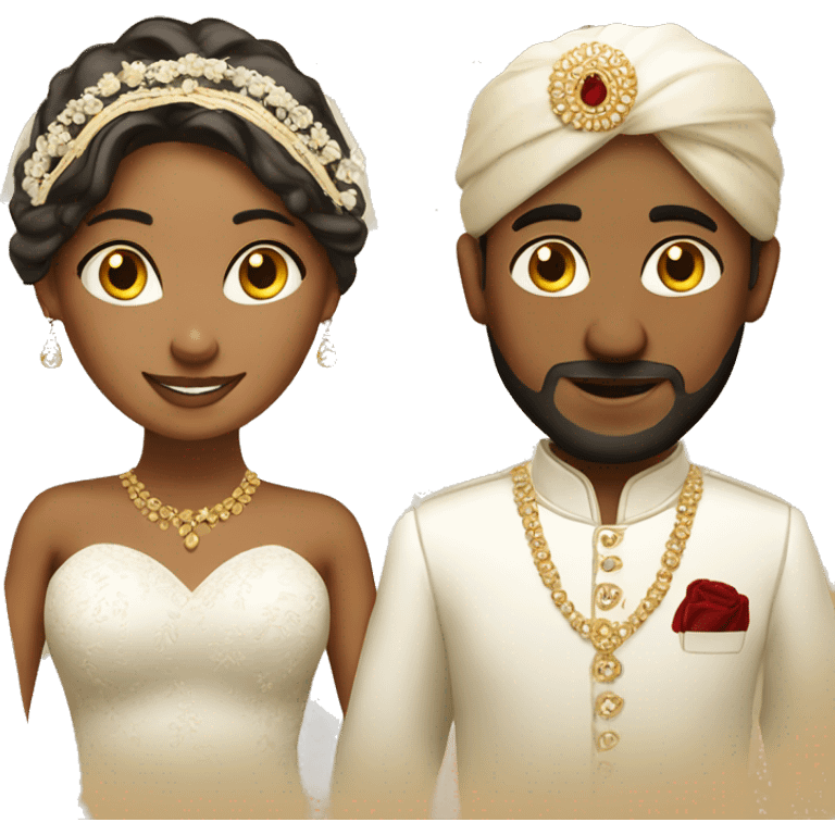 Tan bride and Indian groom emoji