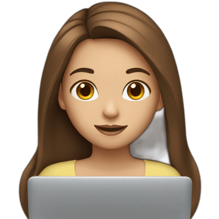 Girl with long brown hair and laptop emoji