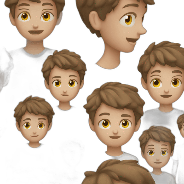 cropped short brown hair teenager boy in white tee emoji