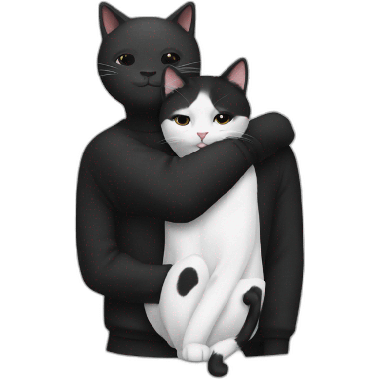 Black and white cat hug with a man ans a women emoji