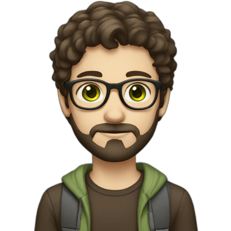 boy with green eyes with glasses long dark brown hair dark brown beard pale skin emoji