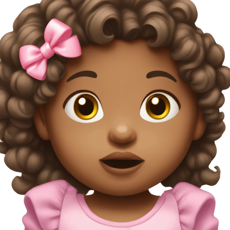 toddler girl with fluffy brunette hair, brown eyes, a pink pacifier in her mouth and a pink bow in her hair emoji