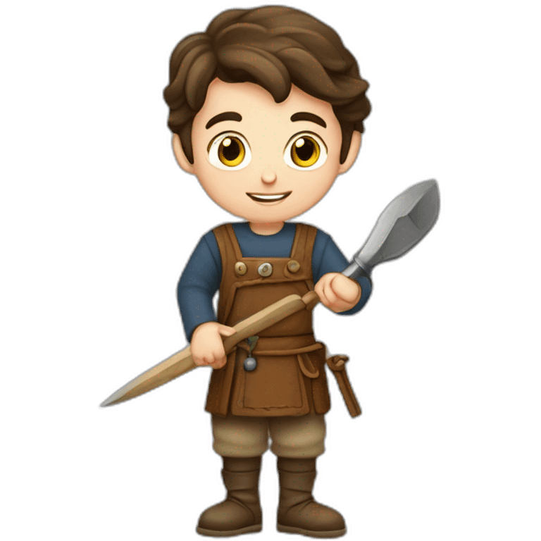 young coin engraver apprentice yielding tool, medieval age emoji