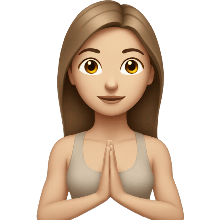 White Girl with brown hair doing yoga in beige tones  emoji