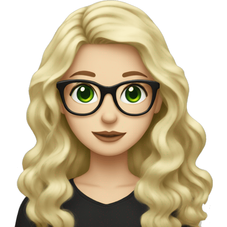 Long blonde wavy hair green eyes glasses girl holding a black cat  emoji