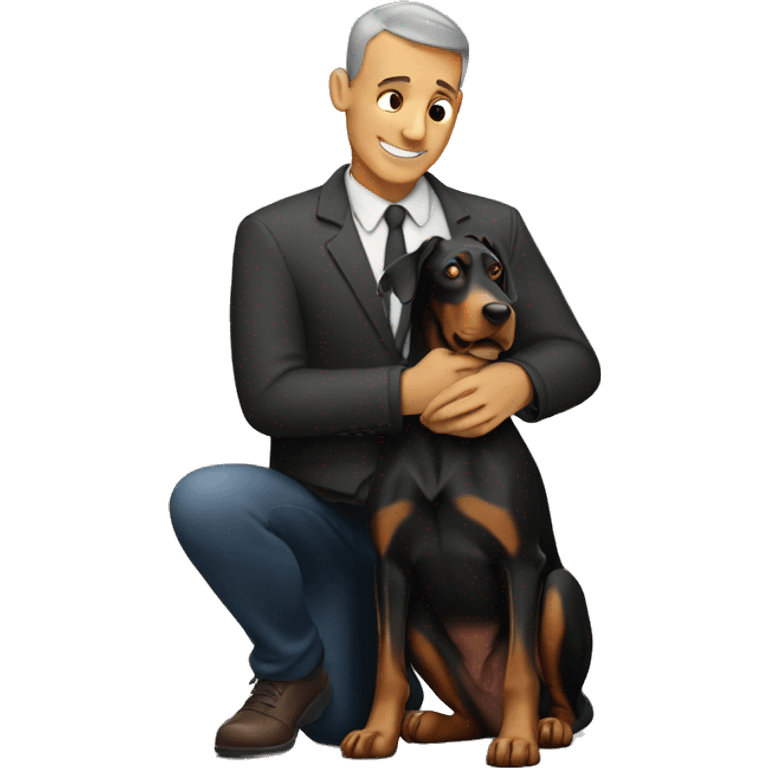 Doberman and man hugging  emoji