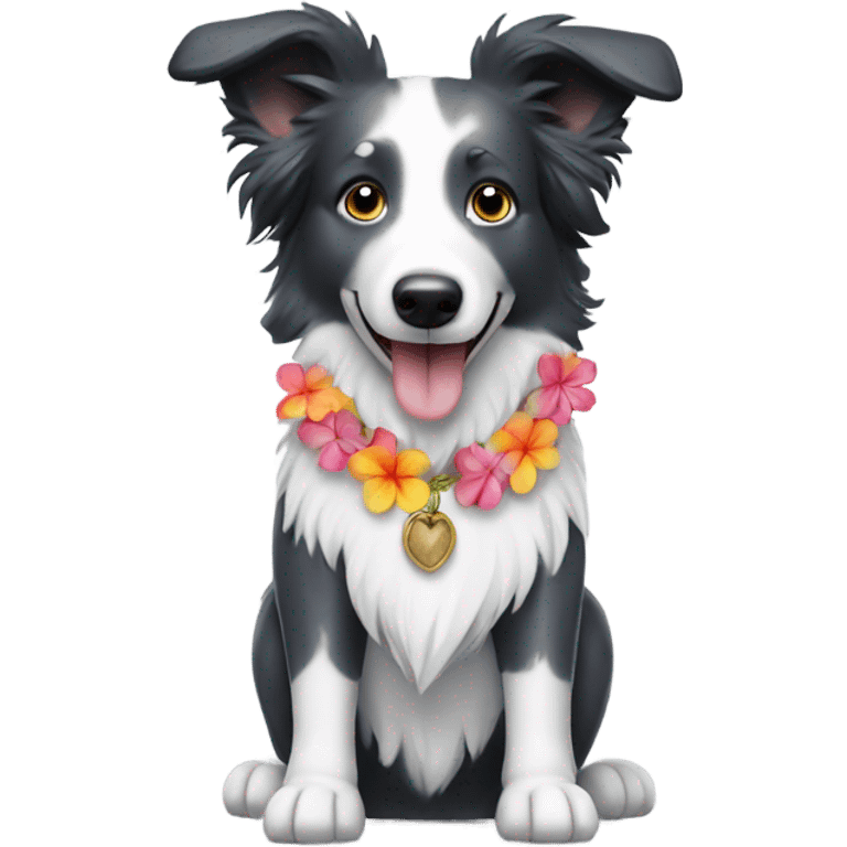 Silver and white border collie wearing a Hawaiian shirt emoji