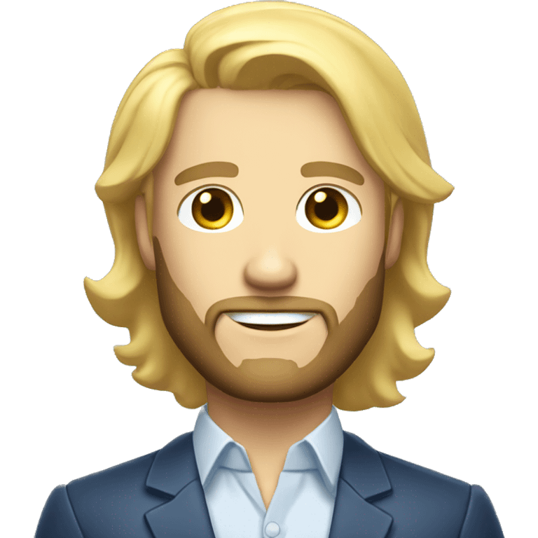 professional man leader in motivation professional casual dress, blue-eyed blonde short hair with a shadow of a beard emoji