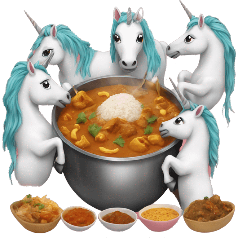 5 unicorns eating curry emoji