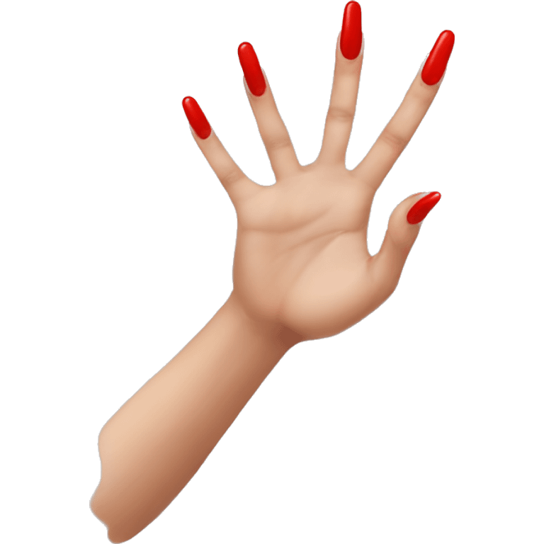 woman hand pointing index finger, red nail varnish. top of the hand is showing emoji