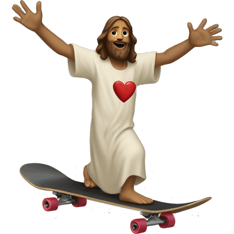 jesus on skateboard with heart shaped hands emoji