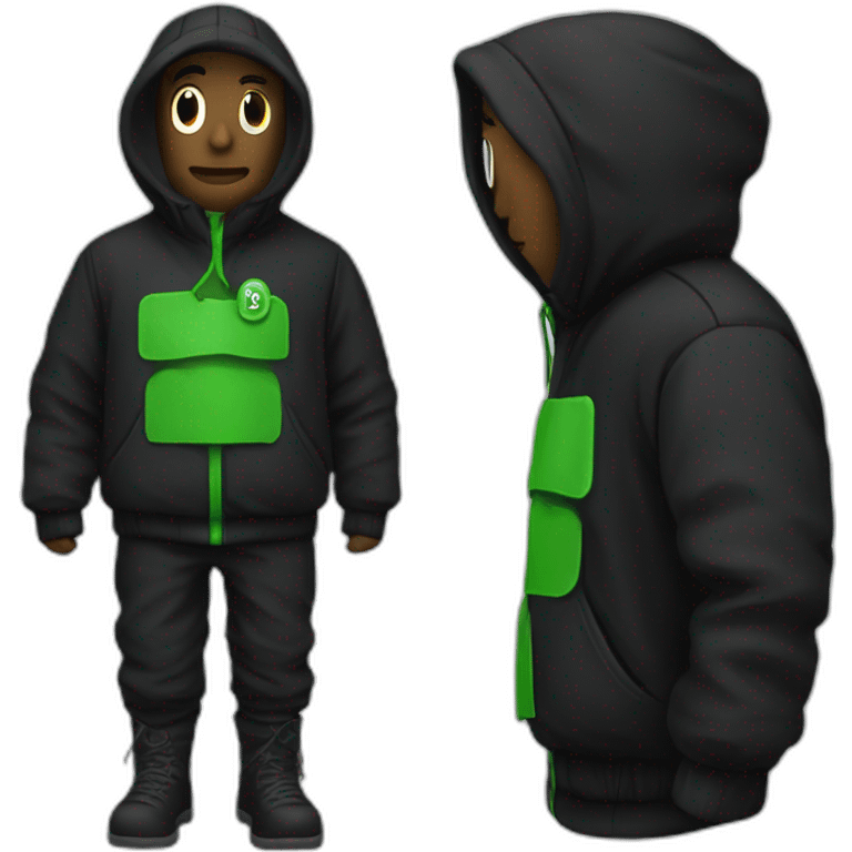 Homme noir qui porte une cagoule avec inscription verte emoji