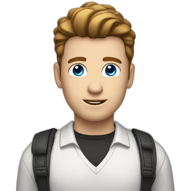 white male, blue eyes with dark brown pompadour emoji