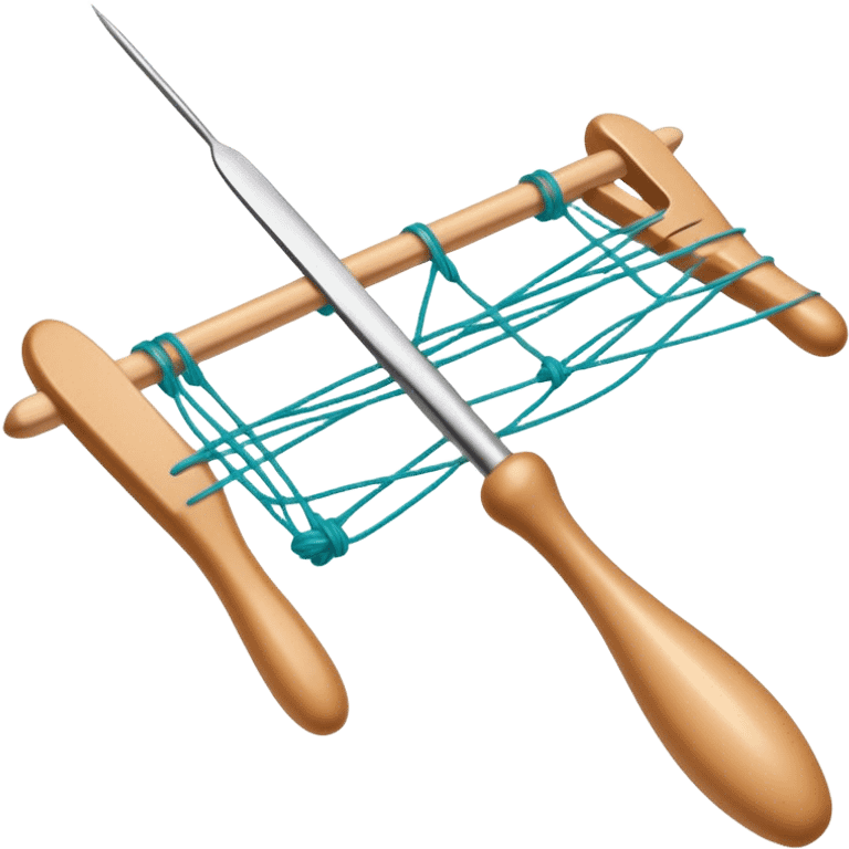 Weaving icon, various types of weaving such as basket weaving, macramé, and loom weaving, showing intertwined threads or ropes, weaving tools like shuttle, crochet hook, and loom, minimalistic style, clean lines, transparent background. emoji