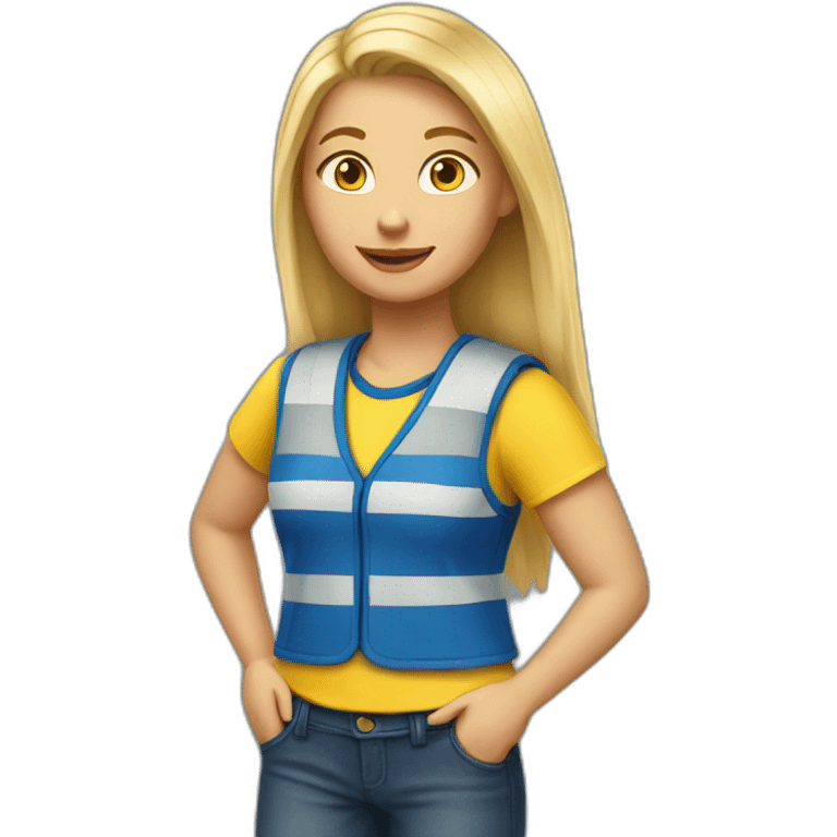 Ikea coworker blond woman blue t-shirt stripe and yellow vest emoji