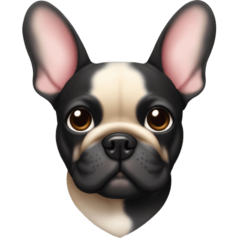 French bulldog with black body and ears and tan paws and belly with heart eyes emoji