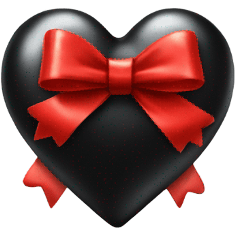 Very Shiny Black heart emoji wrapped in red bow, realistic emoji