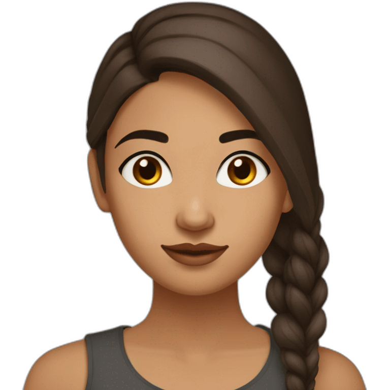 Indian young lady with oval face big brown eyes straight medium sized nose full lips widows peak long brown hair long eyelashes slightly angled eyebrows emoji