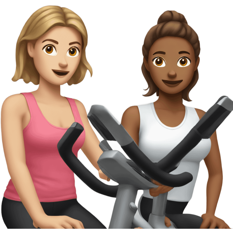 Two white skinned brown hair ladies at spin class emoji