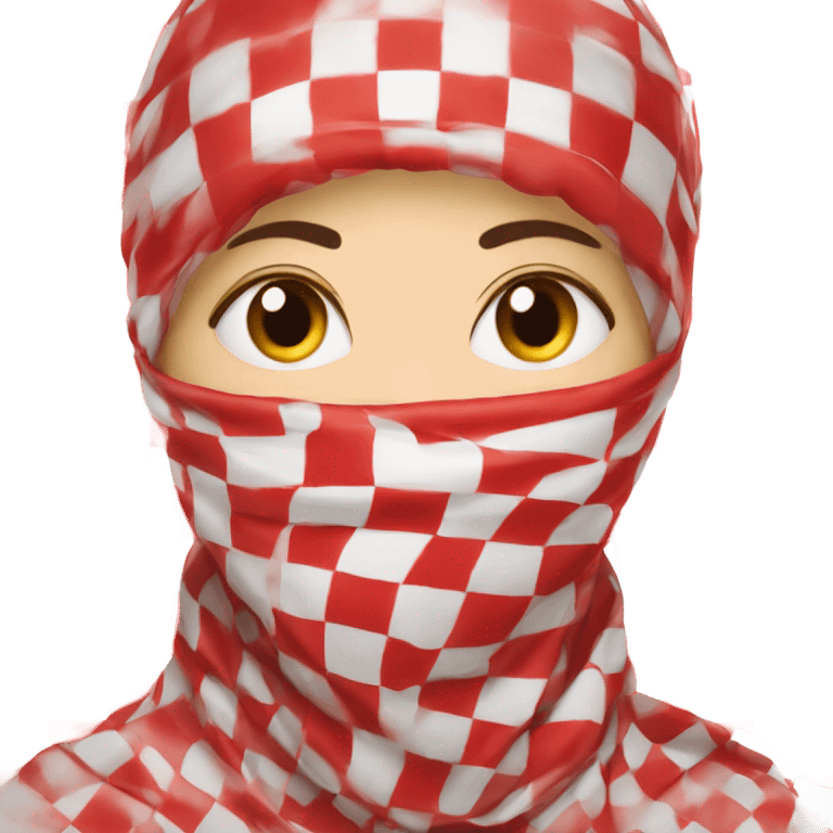 Woman wearing red and white checkered kuffiyeh covering mouth emoji