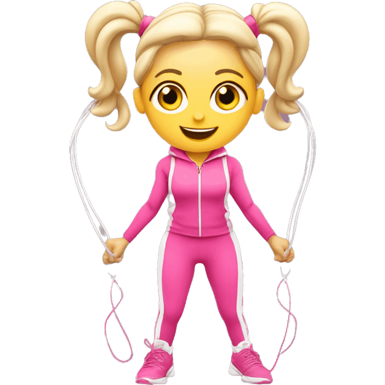 white gym girl in pink outfit with a skipping rope over her head emoji