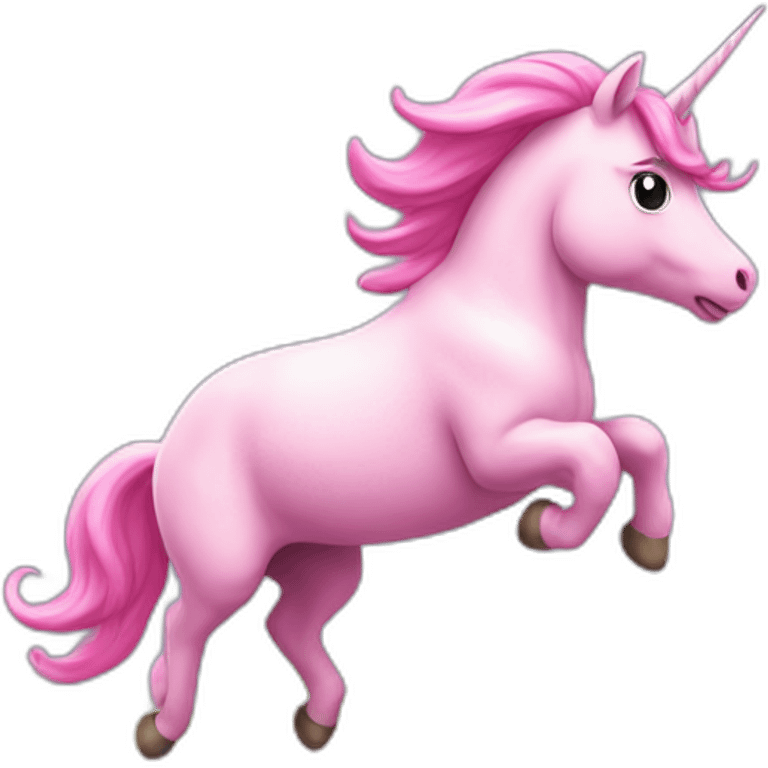 pink unicorn jumps on a rainbow emoji