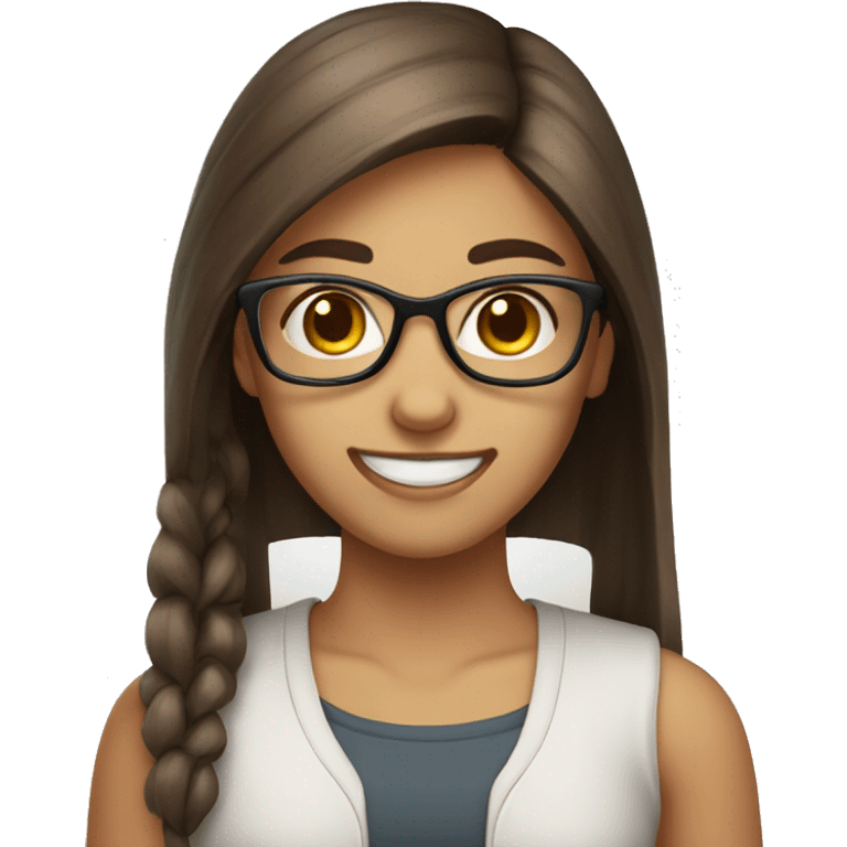 nerd girl with brown eyes and long straight brown hair with nerd teeth emoji