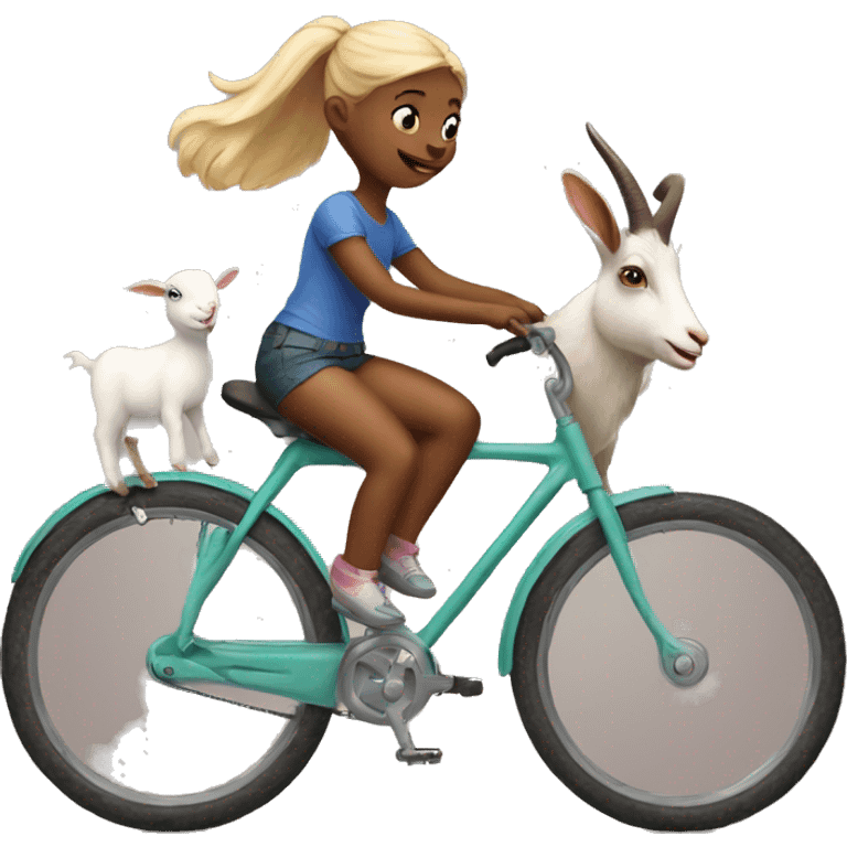 Girl Bunny and goat riding a bike emoji