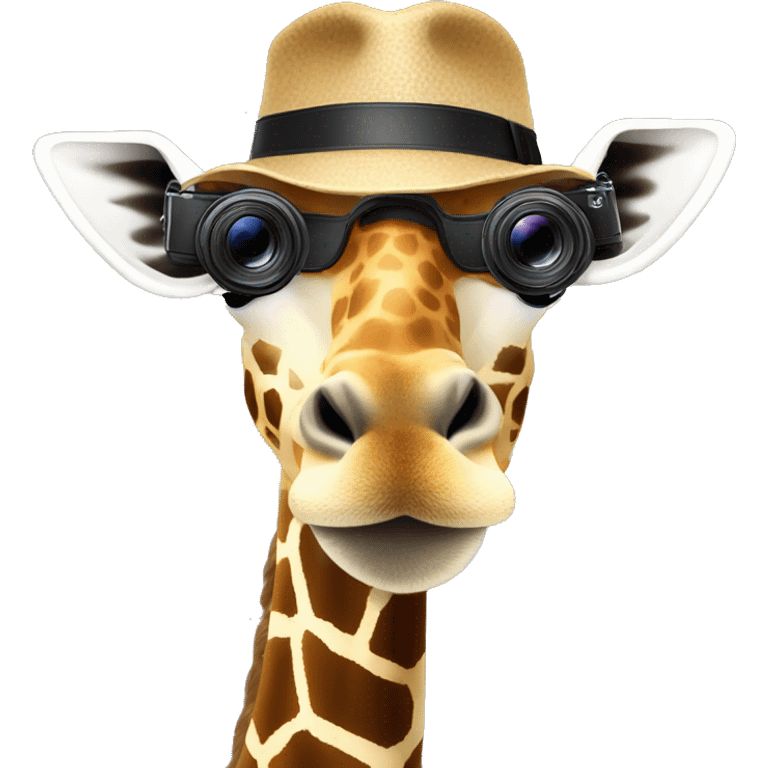 giraffe wearing a hat with a photo camera emoji