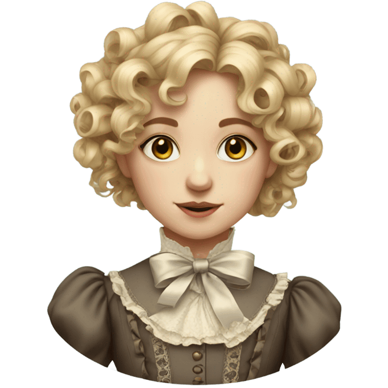 Victorian girl with blonde curls with ribbons very detailed and realistic emoji