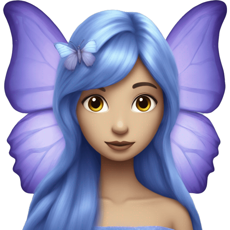 Beautiful, bluebell, fairy, blue, silver, purple, long hair, big butterfly wings emoji