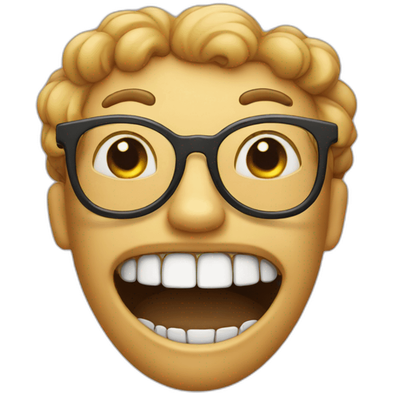 Emoji with two big teethes, and eyeglasses emoji